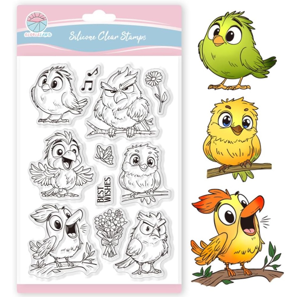 Clear Silicone Stamps For Card Making - Funny Bird ล้างแสตมป์สําหรับ Scrapbooking ดอกไม้ผีเสื้อซิลิโคนแสตมป์เพลงสัตว์แสตมป์โปร่งใสสําหรับทําบัตร DIY
