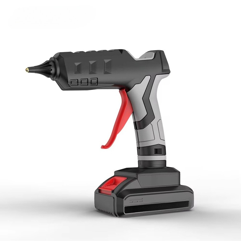 Hot Melt Glue Gun Cordless - ปืนกาวร้อนไร้สายแบบใช้แบตเตอรี่ สำหรับงานซ่อมแซม DIY พร้อมหัวฉีดทองแดง วัสดุพลาสติก ปืนลมร้อนเกรดสำหรับงานอุตสาหกรรม