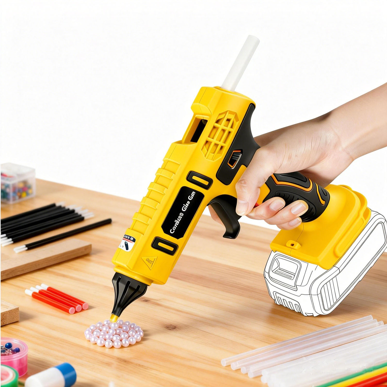Hot Melt Glue Gun Cordless - ปืนกาวร้อนไร้สาย 100W สำหรับแบตเตอรี่ DeWalt 20V (ไม่รวมแบตเตอรี่)