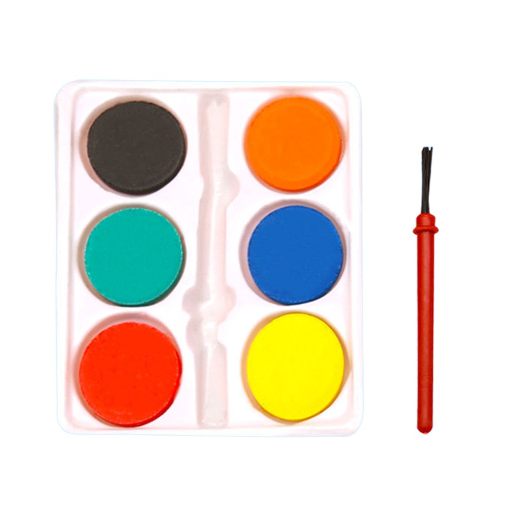 Watercolor Paint Set Solid Pigment - ชุดสีน้ำพกพาพร้อมพู่กัน 6 สี ชุดระบายสีน้ำมันแบบล้างออกได้ สีน้ำแบบแท่ง รางวัลสีน้ำ