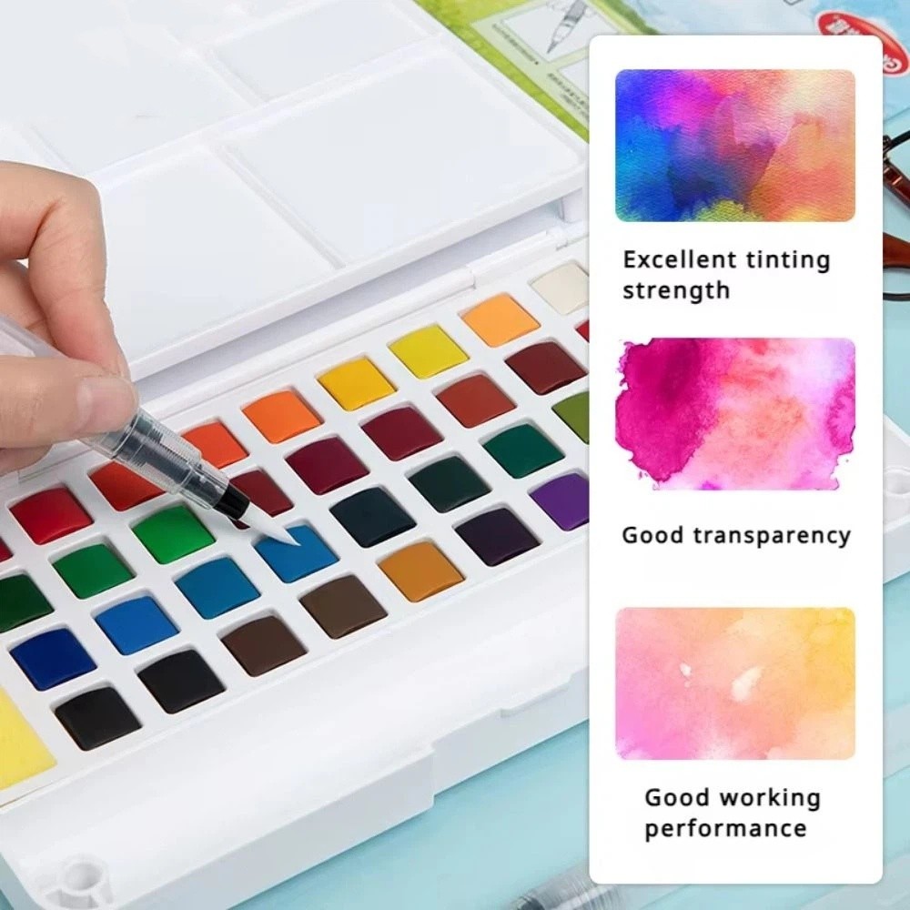 Watercolor Paint Set Solid Pigment - ชุดสีน้ำแบบแข็ง 12/18/24/36 สี ชุดสีน้ำแบบพกพาสำหรับผู้เริ่มต้น พร้อมพู่กันสำหรับวาดภาพระดับมืออาชีพ