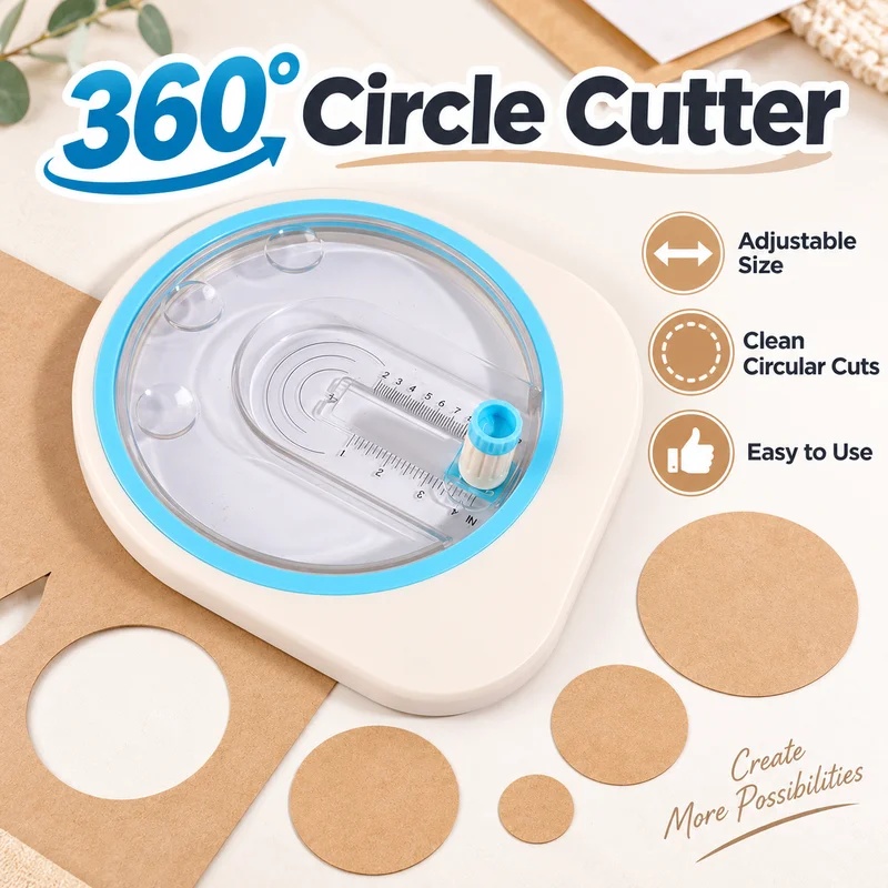 Scrapbooking - 360 ° เครื่องตัดกระดาษแบบหมุนได้ ปรับขนาดได้หลากหลาย เหมาะสำหรับงานประดิษฐ์ DIY
