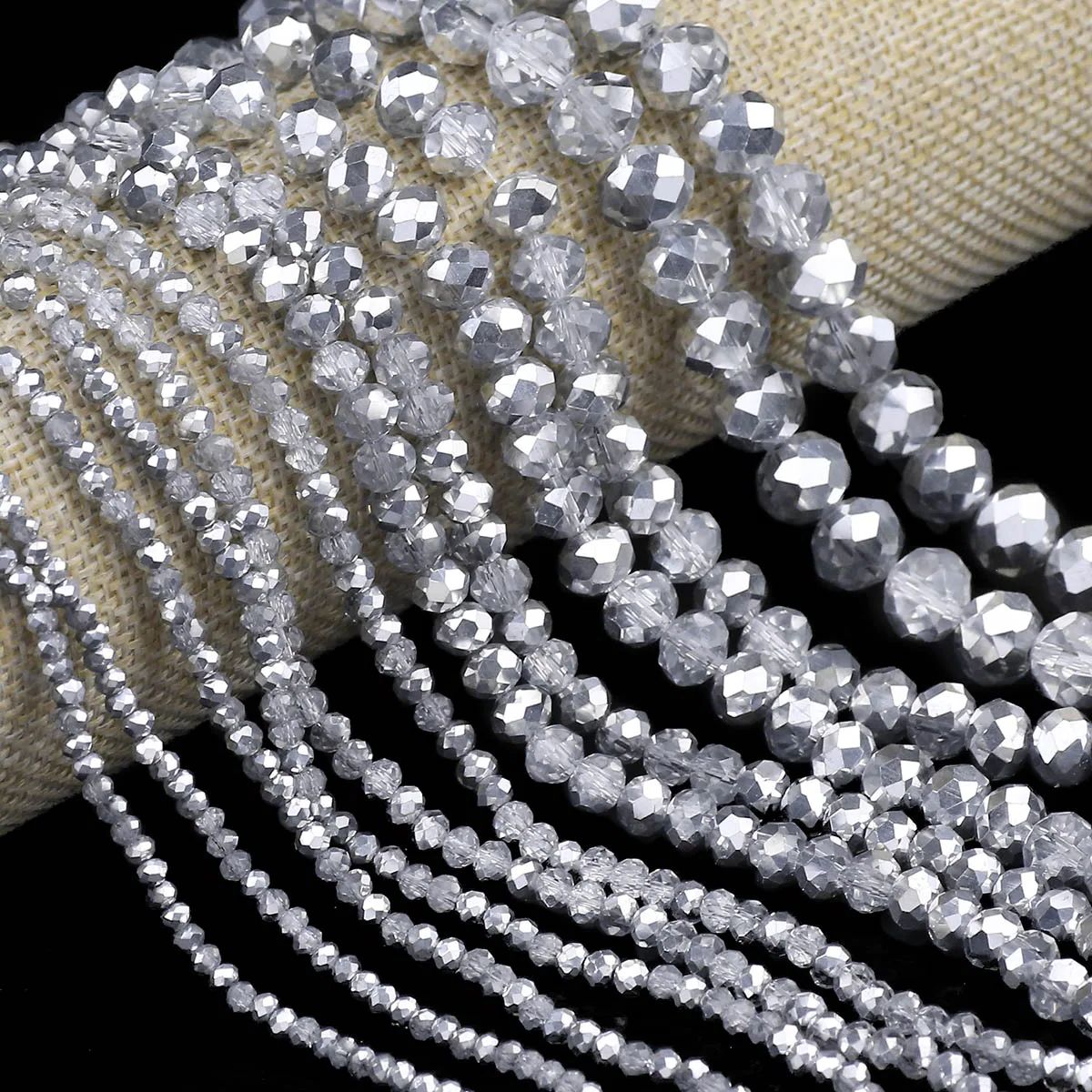 Glass Seed Beads 2Mm Jewelry Making - สายคล้องแว่นตาลูกปัดรองแก้วคริสตัลกลมแบนสีเงินครึ่งหนึ่งสำหรับทำเครื่องประดับสร้อยคอ DIY 2-10ชิ้น