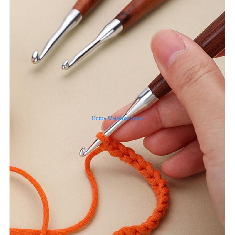F68E 8 ชิ้นไม้ถักโครเชต์ตะขอกล - Wooden Crochet Hooks Ergonomic Handle บทวิจารณ์และราคา