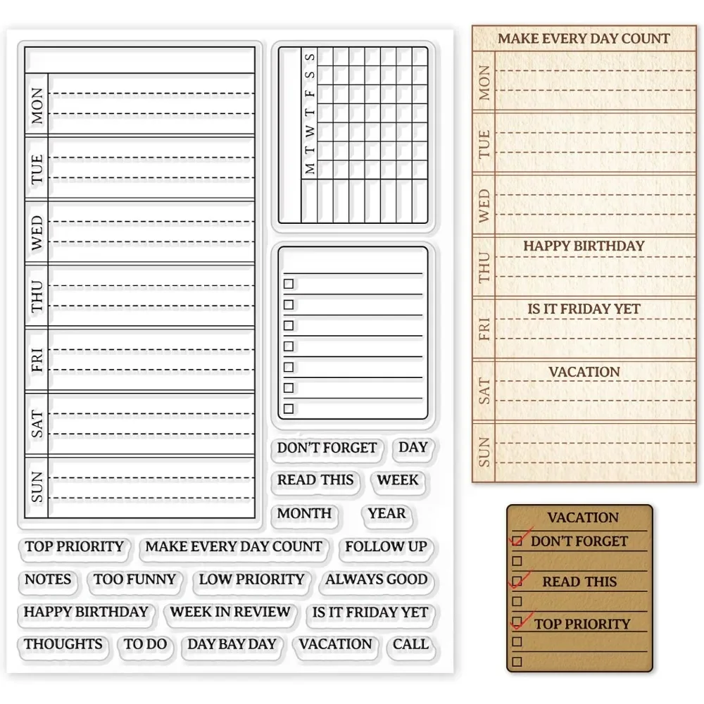 Weekly Plan ล้างแสตมป์ปฏิทินตา - Clear Silicone Stamps For Card Making บทวิจารณ์และราคา
